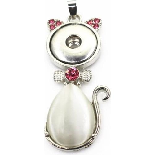 Necklace pendant 6pcs/lot Opal crystal cat snap pendants charms Diy snaps jewelry necklace pendant for 18mm Snap Buttons