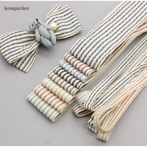 Kewgarden Stripe Satin Ribbons 3/8" 1-1/2" DIY Bowknot Cotton Ribbon Handmade Tape Garment Accessories Riband 6 Yard