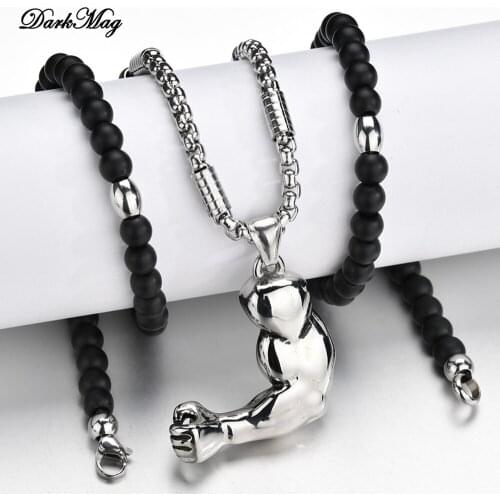 DarkMag Silver Color Jewelry Choker Gym Muscle Retro Jewelry Bodybuilding Male Modeling Pendant Necklace Fashion Gift For Men