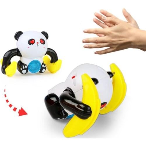 Light Monkey Electric Tipping Bucket Toy Childrens Boy Music Panda Voice Control Induction Rolling Plastic Funny Toy 13*8*9Cm