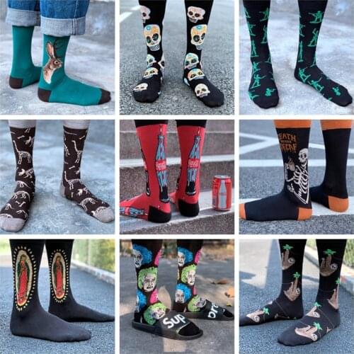 Street Fashion Cotton Adult Soldier Cola Crew Socks Warrior Sloth DNA Statue Hamburger Sushi Cat Skull Math Elk Maple Ape Man