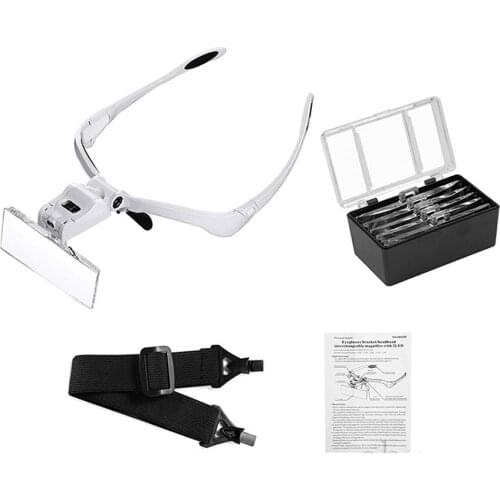 Headband Replaceable Lens Magnifying Glass With LED Light Glasses Illuminated Magnifier 1X 1.5X 2X 2.5X 3.5X Free Hands Tools