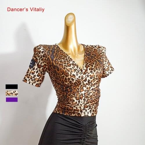 Latin Dance Female Adult Elegant Short-sleeved Lace-up Practice Clothes New Milk Shreds Two Wear Dancewear Performance Shirt