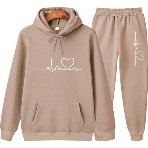 Hoodie 2 Pieces Set Women Autumn Solid Oversized Sweatshirt Set Casual Long Sleeve Fleece Tops Long Pants Tracksuit Suit Outfits