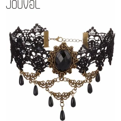 JOUVAL 2018 Gothic Chokers Black Lace Neck Choker Necklace Vintage Victorian Sexy Collar Women Chocker Steampunk Jewelry SALE