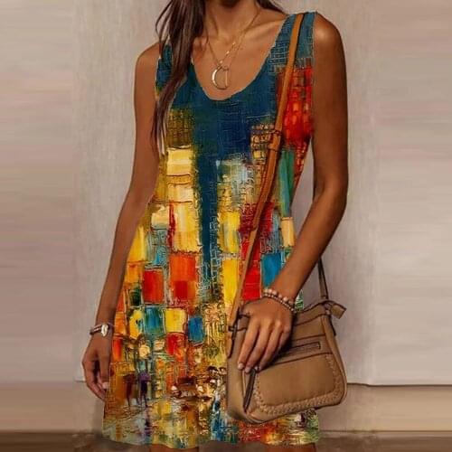 Summer Women Vintage Casual Dress Plus Size Sleeveless O Neck Elegant Dresses For Women Clothing Vestidos Mujer Verano 2021