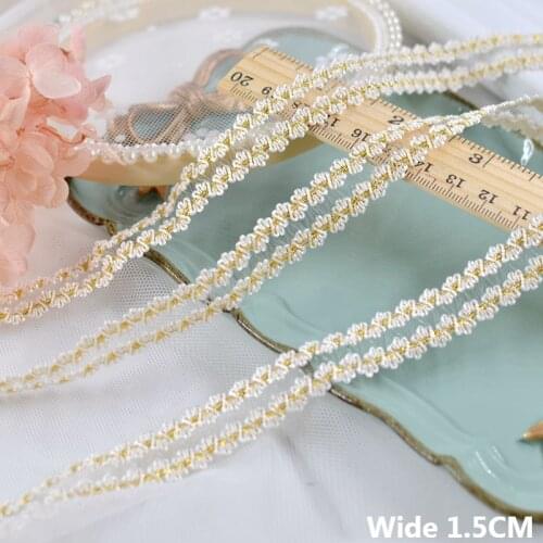 1.5CM Wide Exquisite Golden Glitter Cotton Embroidery Floral Lace Appliques Collar Neckline Trim Ribbon DIY Garment Sewing Decor