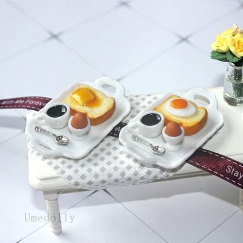 1 Set Cute Mini 1/12 Miniature Dollhouse Breakfast Egg Toast Coffee Cup Model Play Kitchen BJD Blyth Doll House Food Toy