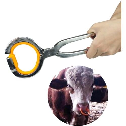 1 Pcs Livestock Cow Cattle Nose Plier & 10 Pcs Rings Stainless Steel Cow Nose Rings Installation Clamp Cattle Horse Farm Tools