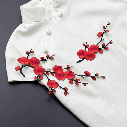 1 Piece Embroidery Plum Flower Embroidery Patches For DIY Iron Patches for Clothing Flower Glue Sticker for Dress for Book