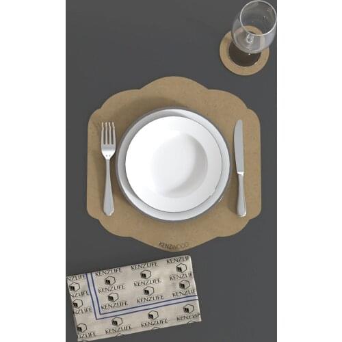 12pcs/set Solid Design Placemats With Coaster Non Slip Table Mats Kitchen Wood Mdf Accessories Home Pad Coaster Dining Table