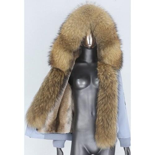 2021 Waterproof Bomber Parka Coat Natural Fox Raccoon Fur Collar Hood Winter Jacket Women Removable Outerwear Thick Warm
