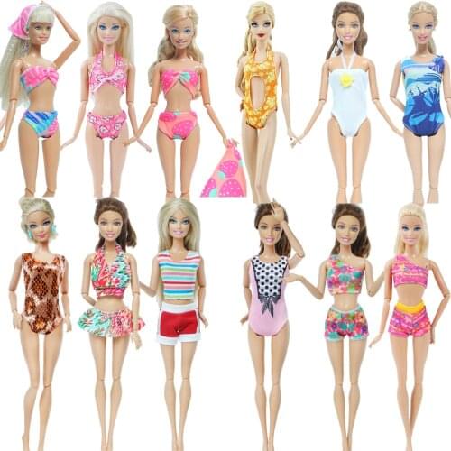 3 Pcs / Set Mix Style Doll Swimsuit Summer Beach Swimwear Colorful Bikini Clothes for Barbie Doll Accessories Baby Girl DIY Toy