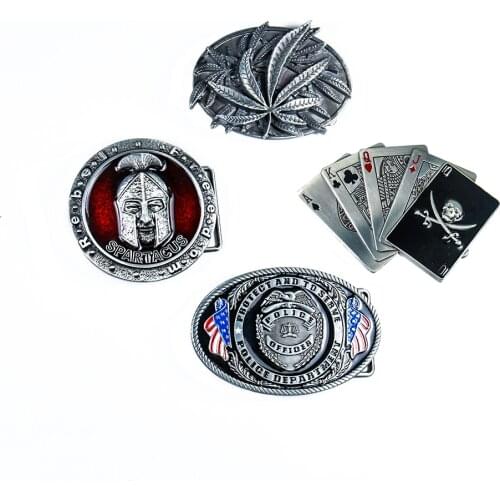 4 Styles Retro Leaf Playing Cards Skull Badge Belt Buckles for Men High Quality Metal Belt Buckle Western Buckles Accessories