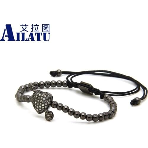 Ailatu An Arrow Through the Love Heart Clear Cz Beads Wedding Bracelet Nice Gift for Lover Pulseira Hombres