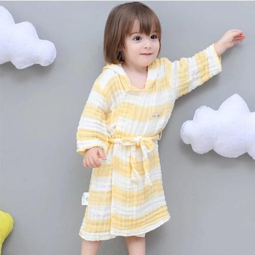 Kids Bathrobes Cloak Children Boys Girls 6 Layers Muslin Cotton Hooded Terry Beach Tower Bath Robes Towel Pajamas Gown