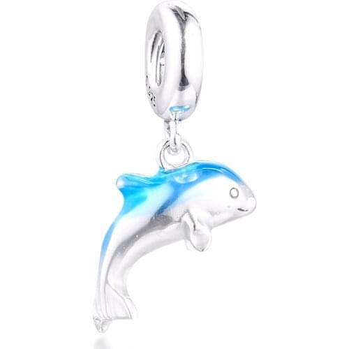 2020 Summer Charms 925 Silver Original Fit Pandora Bracelets Sterling Dolphin Dangle Charm Beads for Women diy Jewelry Making