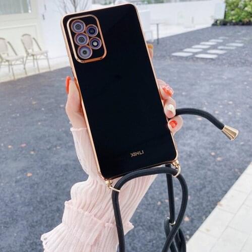 Lanyard Hang Necklace Strap Cord Plating Phone Case For Huawei P50 P40 P30 P20 Lite Mate 40 30 20 Nova 8 Pro 7 SE Silicone Cover