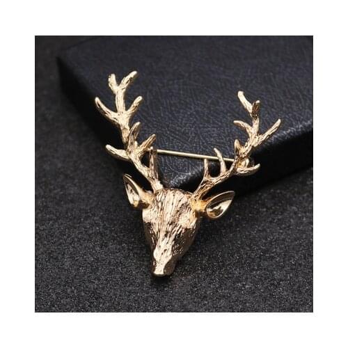 High End Trendy Broche Elk Head Pins and Brooches Animal Deer Metal Brooch Pin Badge Scraf Buckle Collar Suit Accessories
