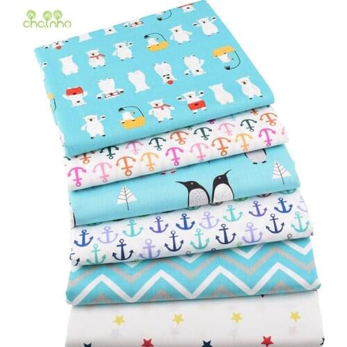 Chainho,Bear&Penguin Cartoon Printed Twill Cotton Fabric,DIY Quilting Sewing For Baby&Children Sheet,Pillow,Cushion,Toy Material