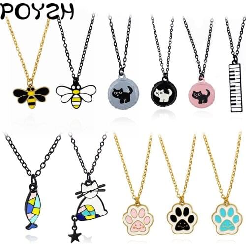 Good friends series Pendant Necklaces Bee Cap cat Cute dog footprints Cat and fish Piano keyboard Fashion Necklace