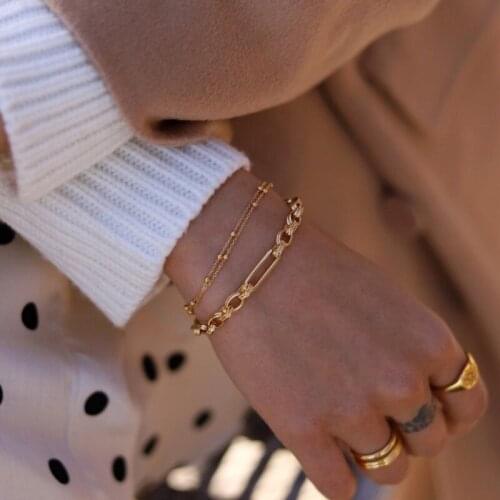 INS celebrity Gold Color Charm Bracelets Bangles for women thick chain bracelet female charm modern stylish Punk fashion jewelry