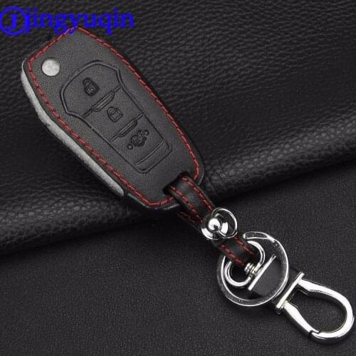 Jingyuqin Remote 3 Buttons Leather Folding Flip Car Key Case Cover Styling For Ford Everest Explorer Edge Focus Kuga