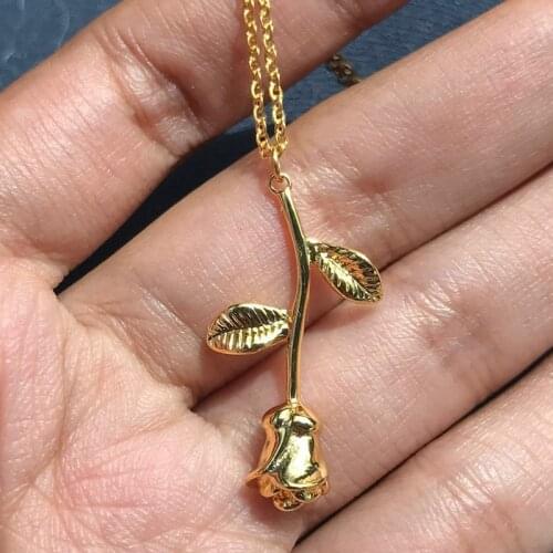Rose Flower Necklace For Women Stainless Steel Beauty and the Beast Pendant Necklaces Charm Boho Jewelry Valentines day Gift