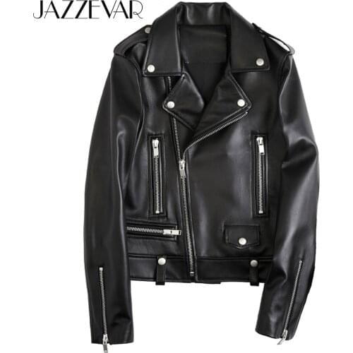 JAZZEVAR 2021 New High Fashion Street Women Real Sheep Skin Leather Jacket Genuine Leather Classic short Motorcycle Jackets