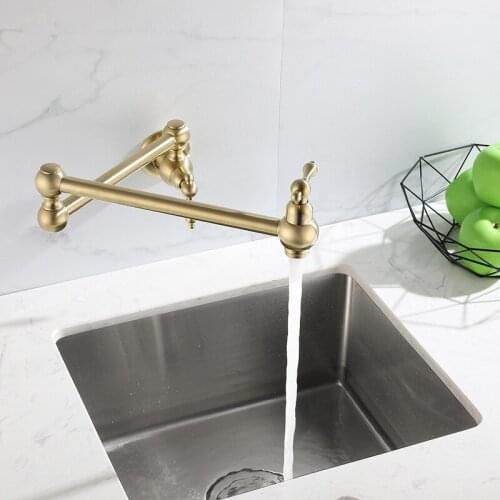 Wall Mounted single cold Water Pot Filler faucet tap Double Joint Spout brushed gold Wall Mounted Kitchen Faucet