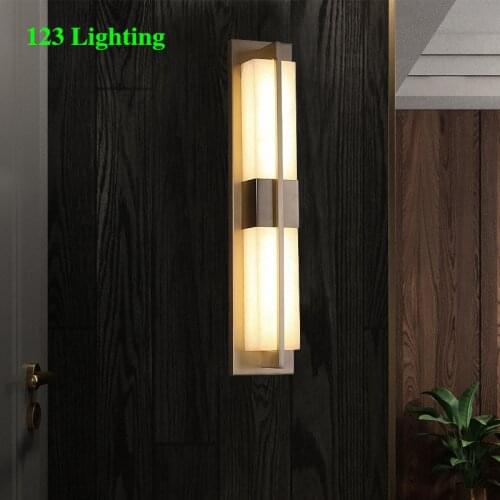 Natural Cuboid Marble Loft Wall Light Copper Living room Dining room Wall Sconce LED Surface mount Aisle Lighting Fixtures