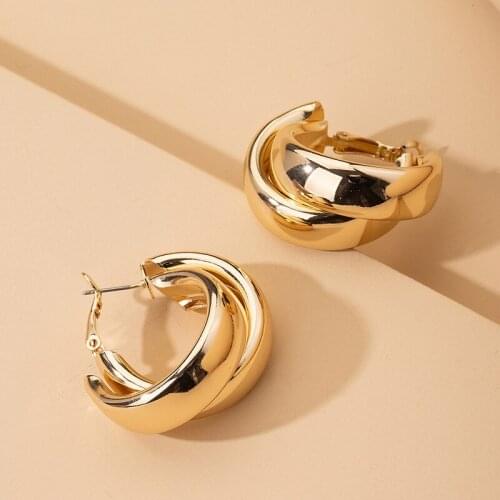 Unusual Double Gold Ball Hoop Earrings For Women Wide Chunky Exaggerate Earrings Fall Winter Jewelry Fashion