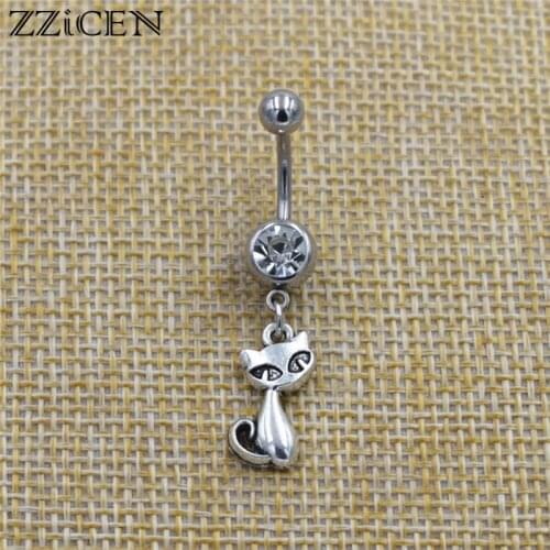 New Fashion Lovely Cats Pendant Dangle Navel Button Belly Rings Ombligo Surgical Steel Bar Piercing Body Anti-allergic Jewelry