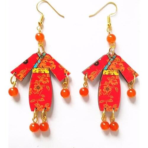New Wooden Cheongsam earring Dangle Earring Drop Earring Long Tassel Brinco Ear Drops Earring Fashion Performa Jewelry For Women