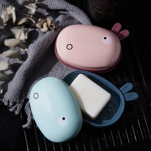 New Creative Household Double-Layer Drainage Soap Holder Japanese Cartoon Rabbit Shape Soap Dish with Lid Bathroom Accessories