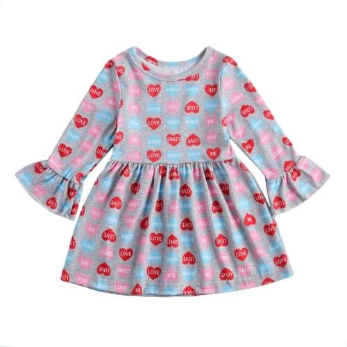 Toddler Baby Girls Dress with Long Flared Sleeves round neck Valentine LOVE Letter Print Princess Dancing Party Dresses Clothing