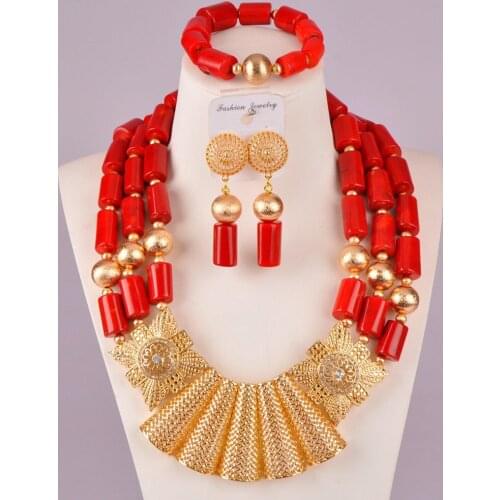 Original nigerian wedding coral beads costume necklace african coral necklace jewelry set C21-25-05