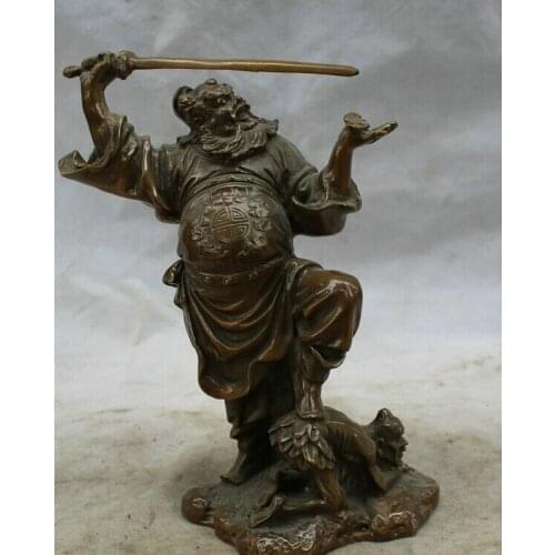 Song voge gem S1843 10" Chinese Bronze immortal stand Zhong Kui hold sword Fighting devil Statue