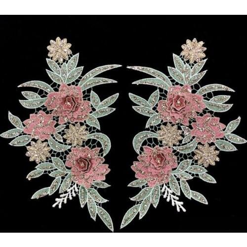 3D Golden Hot Drilling Color Embroidered Flower Applique With Sew On Patch Clothing With Bright Powder Craft Garment