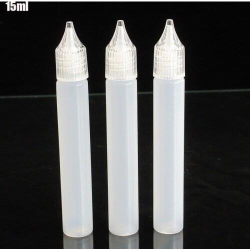 30pcs 15ML Empty Plastic Dropper Bottle with Needle Tip,E Liquid Package Slim Pen Shape Unicorn Bottle Crystal Screw Cap