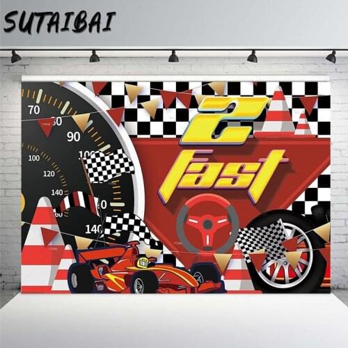 Race Car Party Theme Decorations Two Fast Baby 2nd Happy Birthday Backdrop Photography Background Decorations Party Supplies