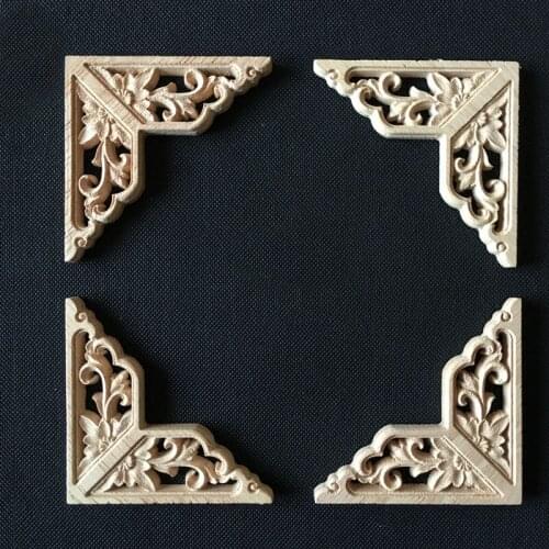Vintage Wood Carved Decal Corner Onlay Applique Frame Furniture Wall Unpainted for Home Cabinet Door Decor Crafts 6/8/10/15cm