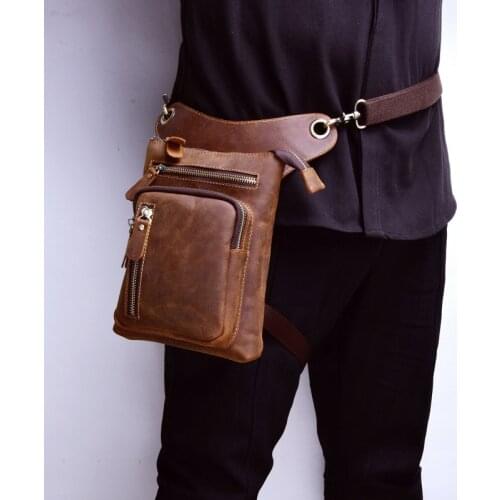 Vintage Men Waist Belt Pack Genuine Leather Shoulder Messenger Bag Fanny Pack Motorcycle Rider Thigh Bum Hip Drop Leg Bag Male