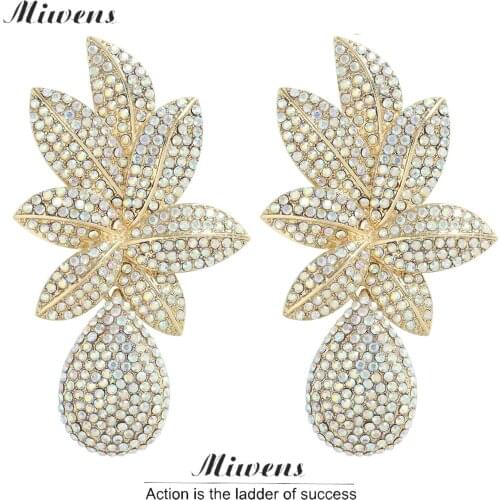 Miwens Champange Crystal Flower Dangle Earrings for Women Metal Rhinestone Beads Floral Pendant Statement Earrings Party Jewelry