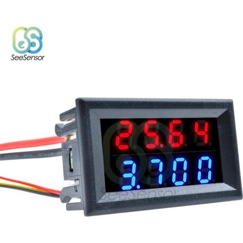 0.28 Inch Digital DC Voltmeter Ammeter 4 Bit 5 Wires DC 0-100V 10A Voltage Current Meter Power Supply Red Blue LED Dual Display