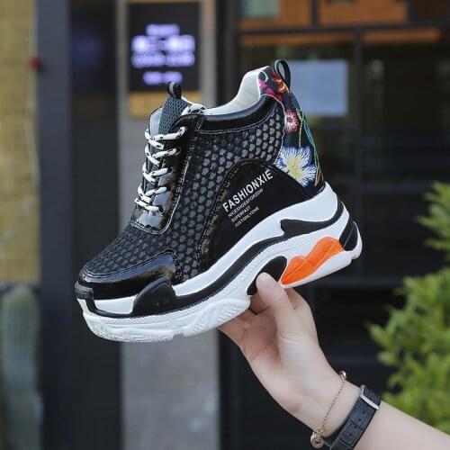 2019 Fashion Platform Hidden Increasing 11 CM Women Sneakers Summer Breathable Air Mesh Women Wedge Heels Casual Walking Shoes