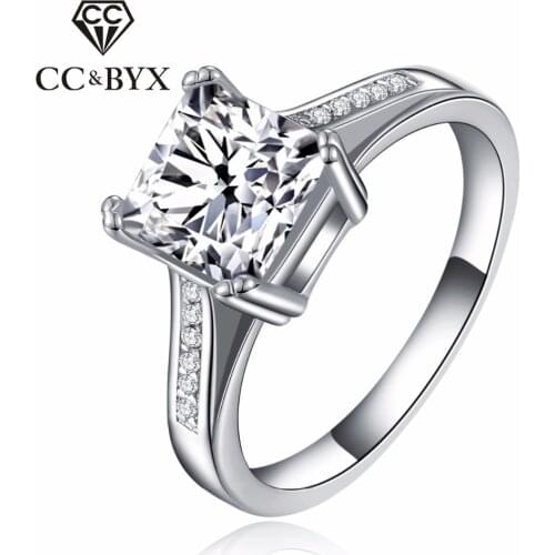 White Gold Filled Square Rings Cubic Zircon Wedding Engagement Rings For Women Bague Bijoux Femme Anillo CC079