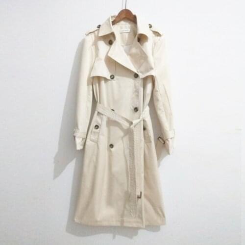 Trench Coat Women Double Breasted Light Khaki long British wind spring / autumn womens coat over the knee ladies casual coat