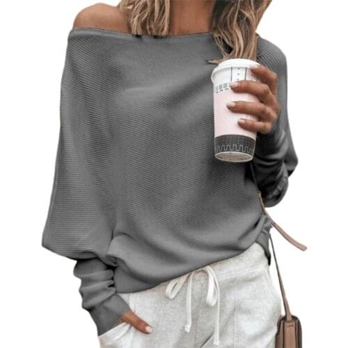 2021 Autumn New Women Sweater Elegant Off Shoulder Raglan Sleeve Sweater Pullover Knitted One Shoulder Top Knitted Pullovers