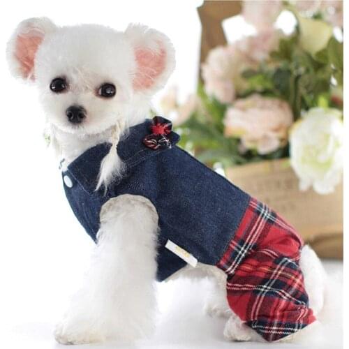 Dog Winter Clothes Denim Jeans Jumpsuit Dress Couple Pet Clothing Warm Dog Coat Outfit Garment Puppy Costume Apparel Dropship XS